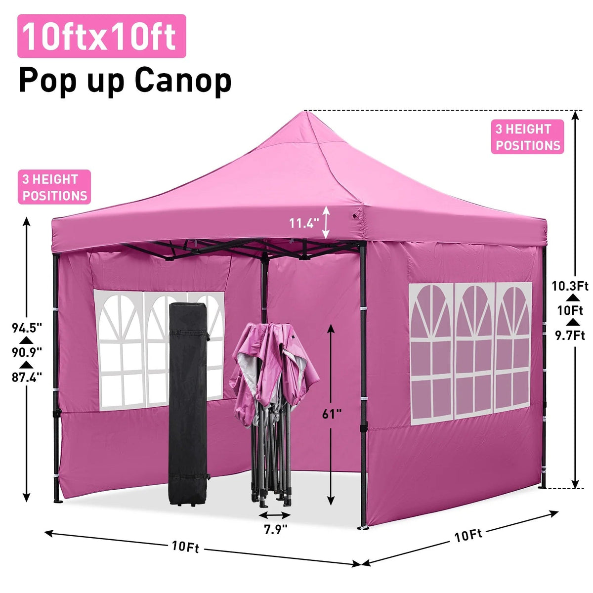 Ainfox Pop-Up Canopy Tent With 4 Sidewalls, 10 x 10 Ft, Pink