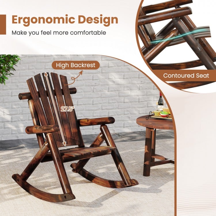 Outdoor Adirondack Rocking Chair For Adults, Solid Fir Wood And Pine Wood, Brown/Natural