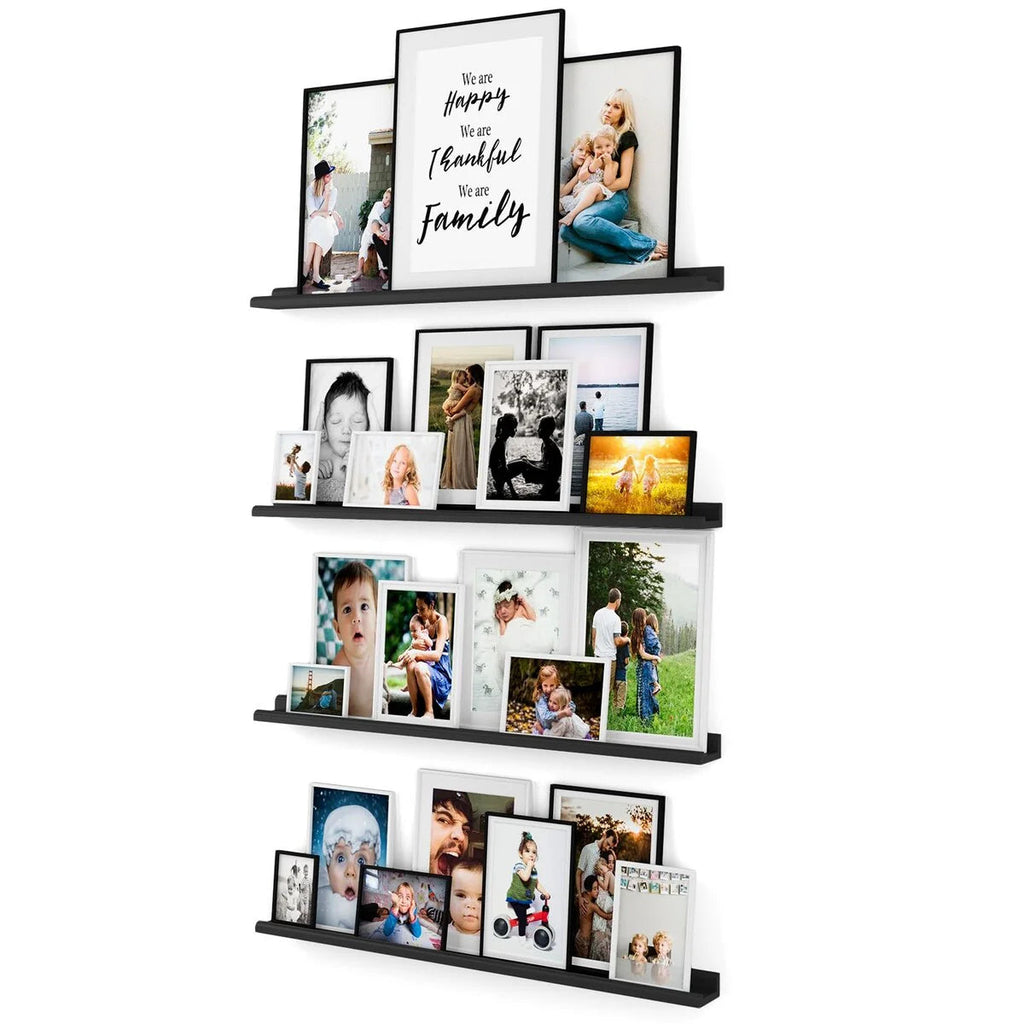 Floating Wall Shelves, Set Of 4, 46 x 3.8 x 2 Inch MDF Wood Picture Ledges