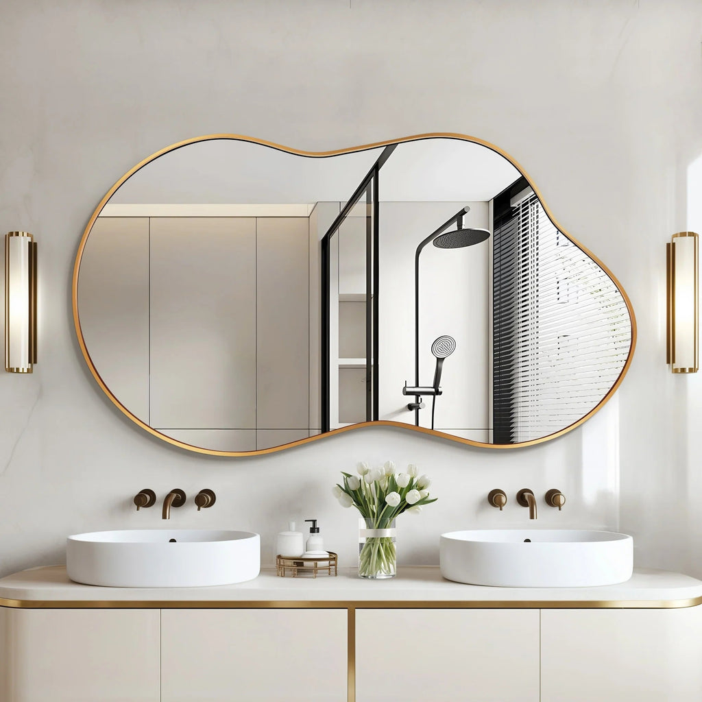 Asymmetrical Irregular Wall Mirror, 20x36, 24x36, Or 26x46, Gold, Black, Or Silver