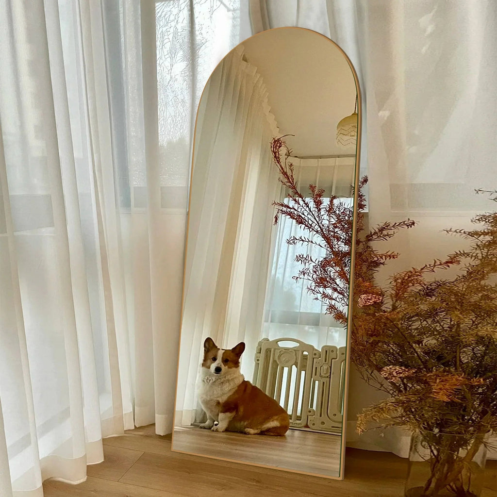 Arched Full-Length Wood Floor Mirror, Black Or Gold, 65x22/71x24/71x28/71x32