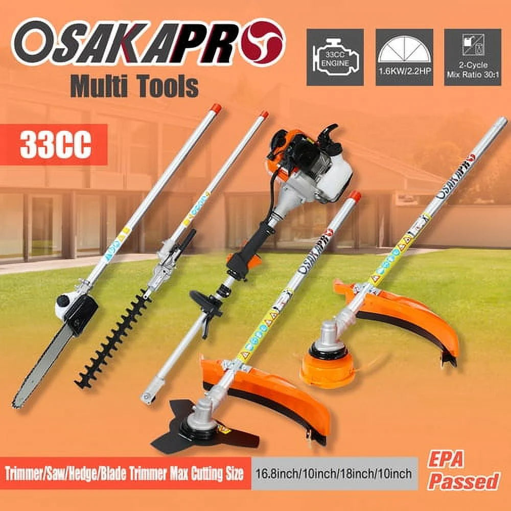 33CC 4-In-1 Gas Garden Tool System With Pole Saw, Hedge Trimmer, Grass Trimmer And Brush Cutter - Orange/Black