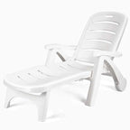 Rolling Folding Plastic Pool Lounge Chair With Armrests, 5 Position - Patio Deck Beach Chair