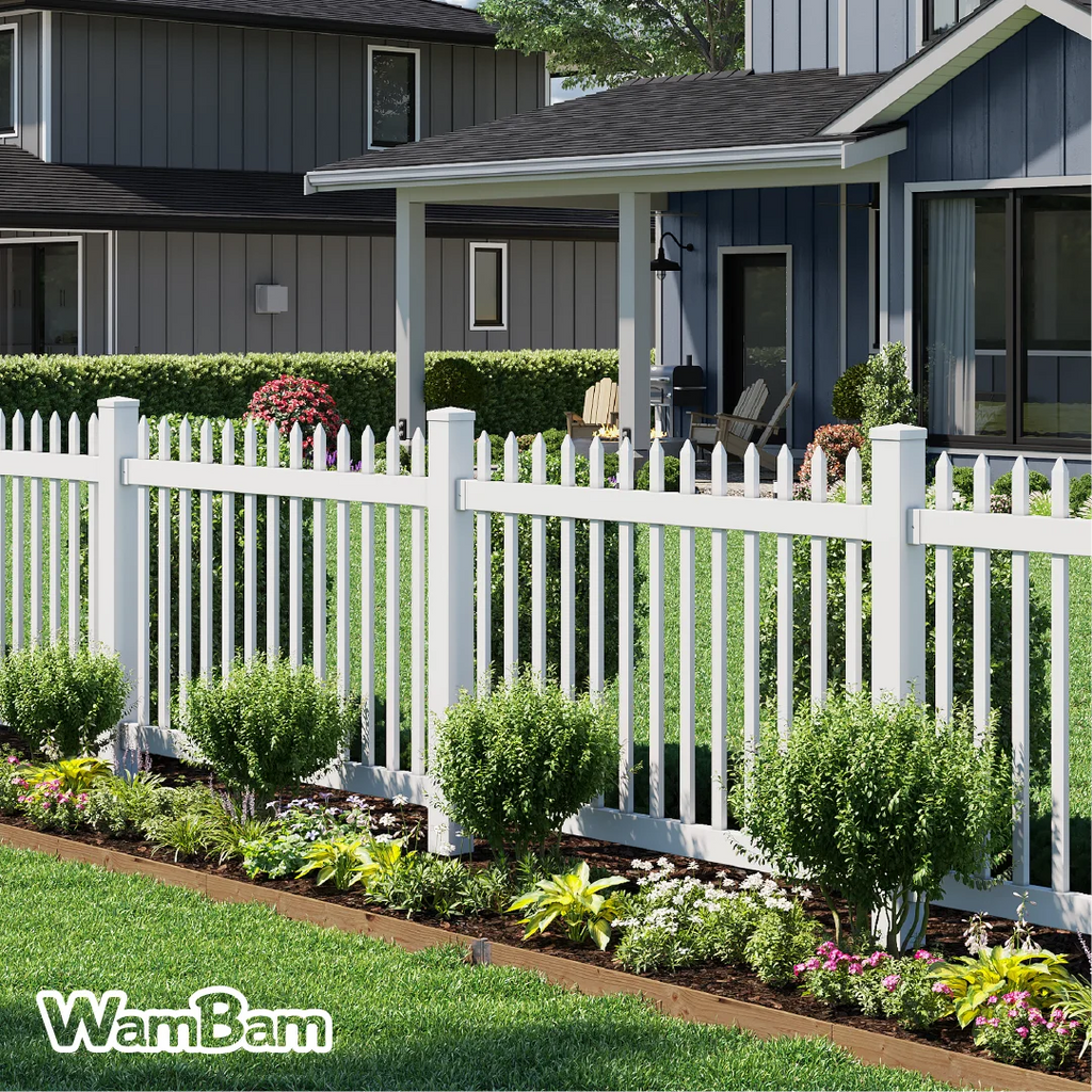 WamBam White Vinyl Picket Fence Panel Kit, 4ft H x 6ft W, 1 Panel + 1 Post - BL19101