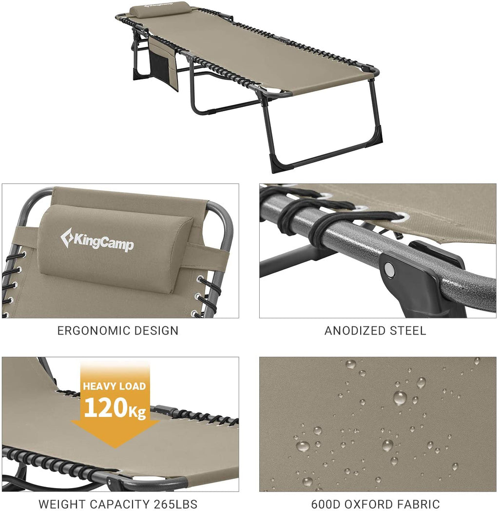 Adjustable 4-Position Folding Chaise Lounge Chair With Pillow Pocket - Supports 265 lbs