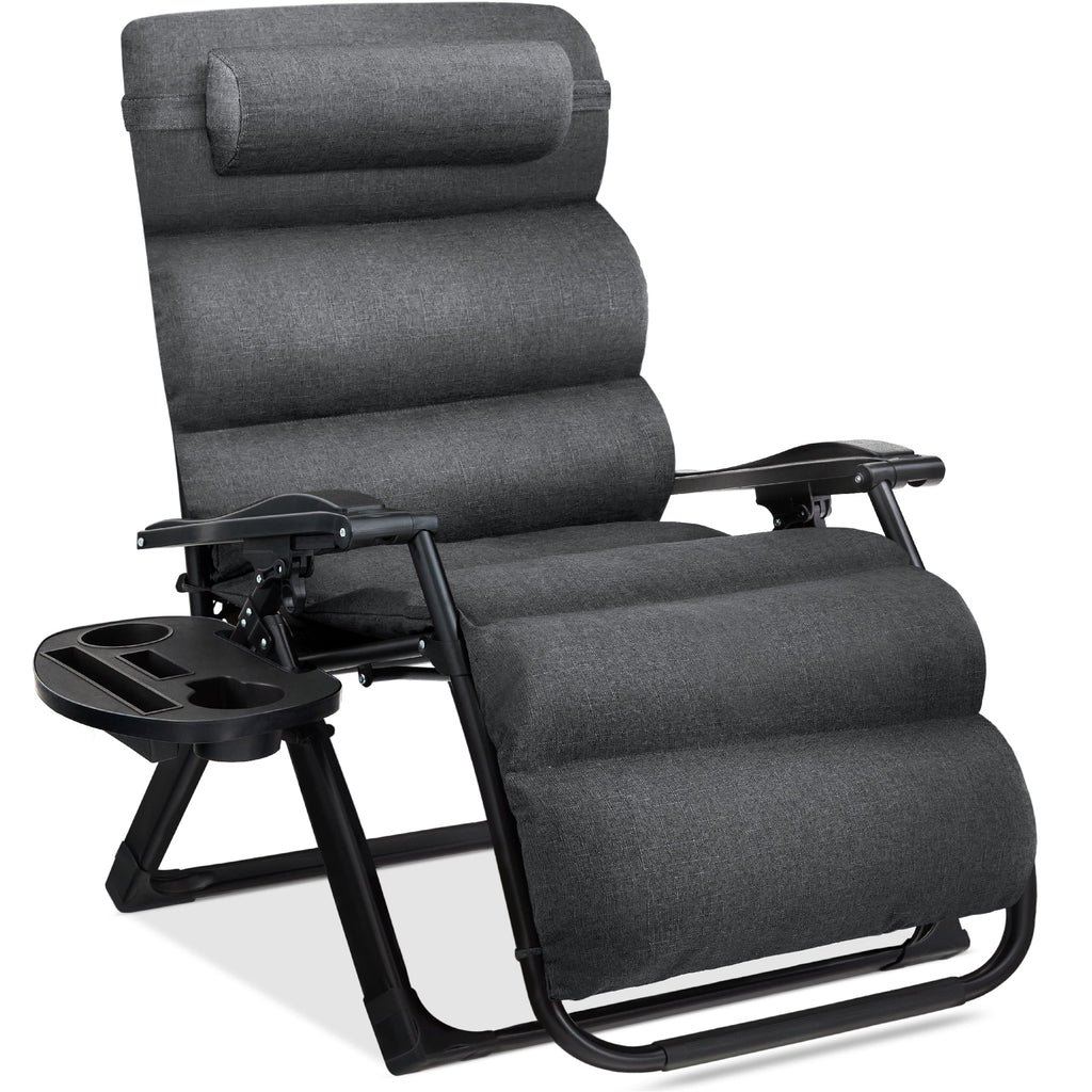 Best Choice Products Oversized Zero Gravity Folding Recliner With Removable Cushion And Side Tray - Fossil Gray