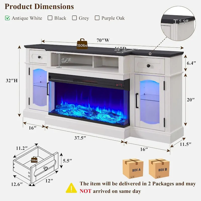 Farmhouse Electric Fireplace TV Stand For TVs Up To 80 Inches - 70W x 16D x 32H