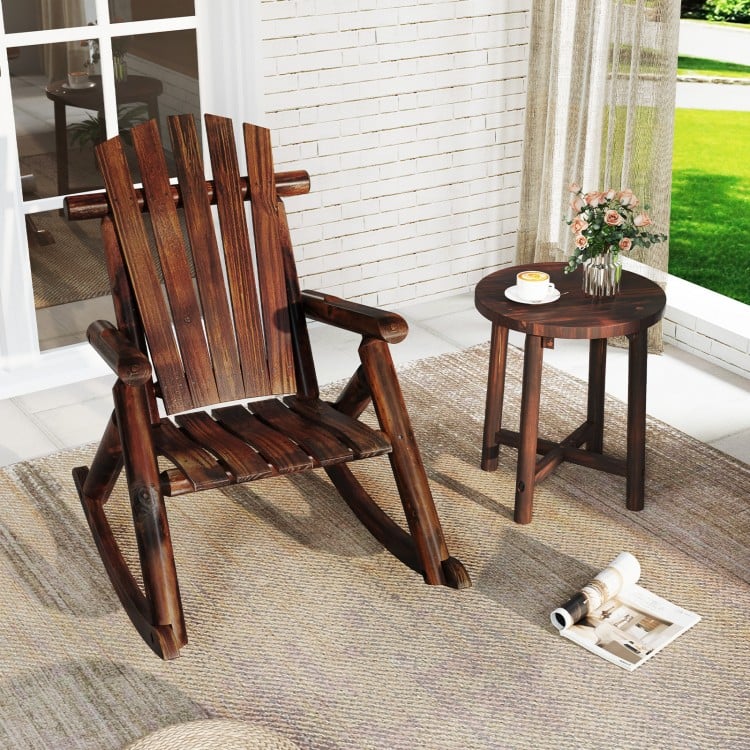 Outdoor Adirondack Rocking Chair For Adults, Solid Fir Wood And Pine Wood, Brown/Natural