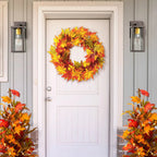 Thanksgiving LED Lighted Fall Maple Leaf Wreath And Garland, 24 in Wreath / 72 in Garland - 20 Clear Lights
