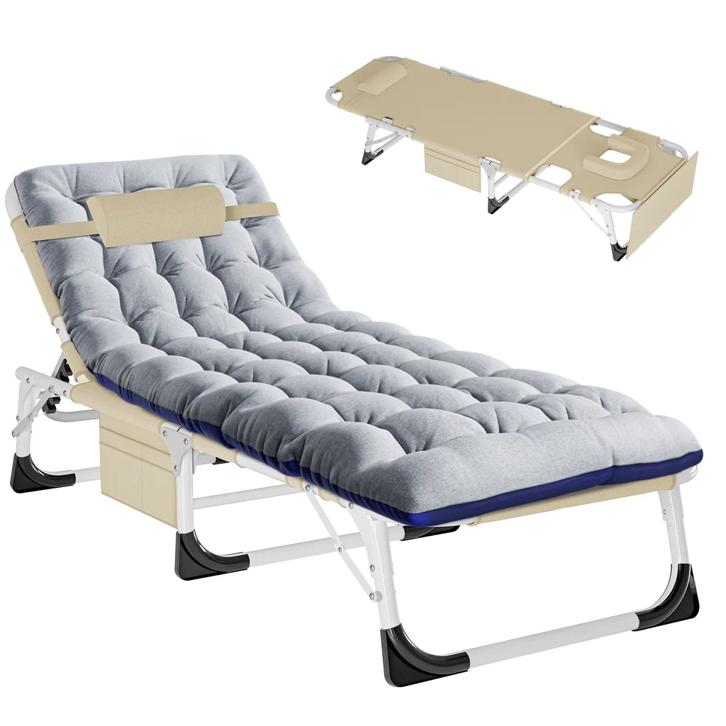 Slsy 5-Position Adjustable Folding Lounge Chair And Cot - 75.2" x 25.6" x 11.8"