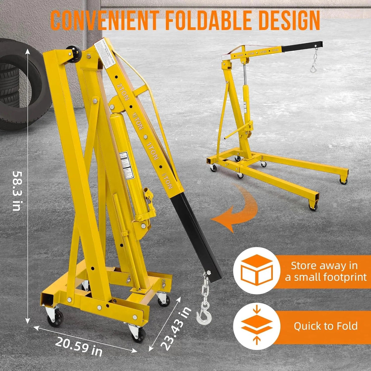GARVEE 2 Ton Folding Hydraulic Engine Hoist With Lever