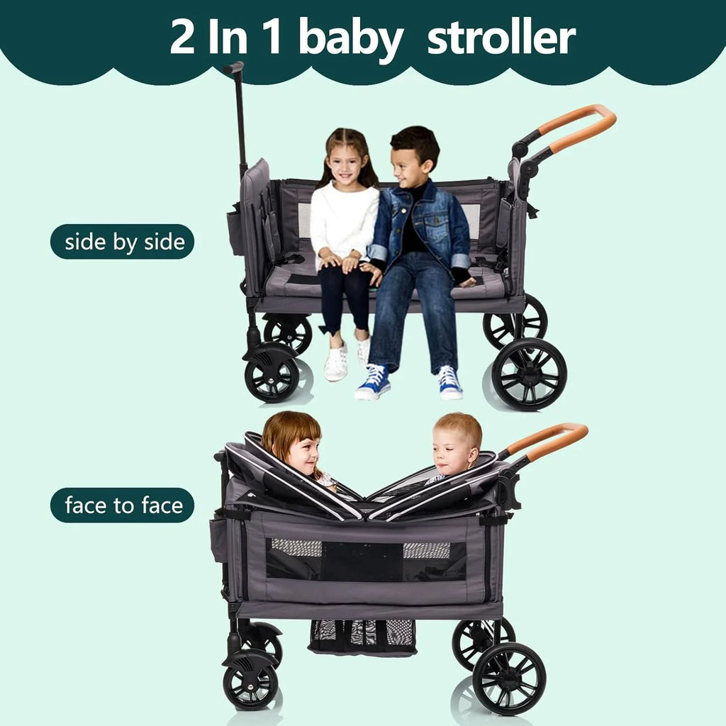 Wagon Stroller For 2 Kids And Cargo With 5-Point Harness
