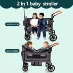 Wagon Stroller For 2 Kids And Cargo With 5-Point Harness