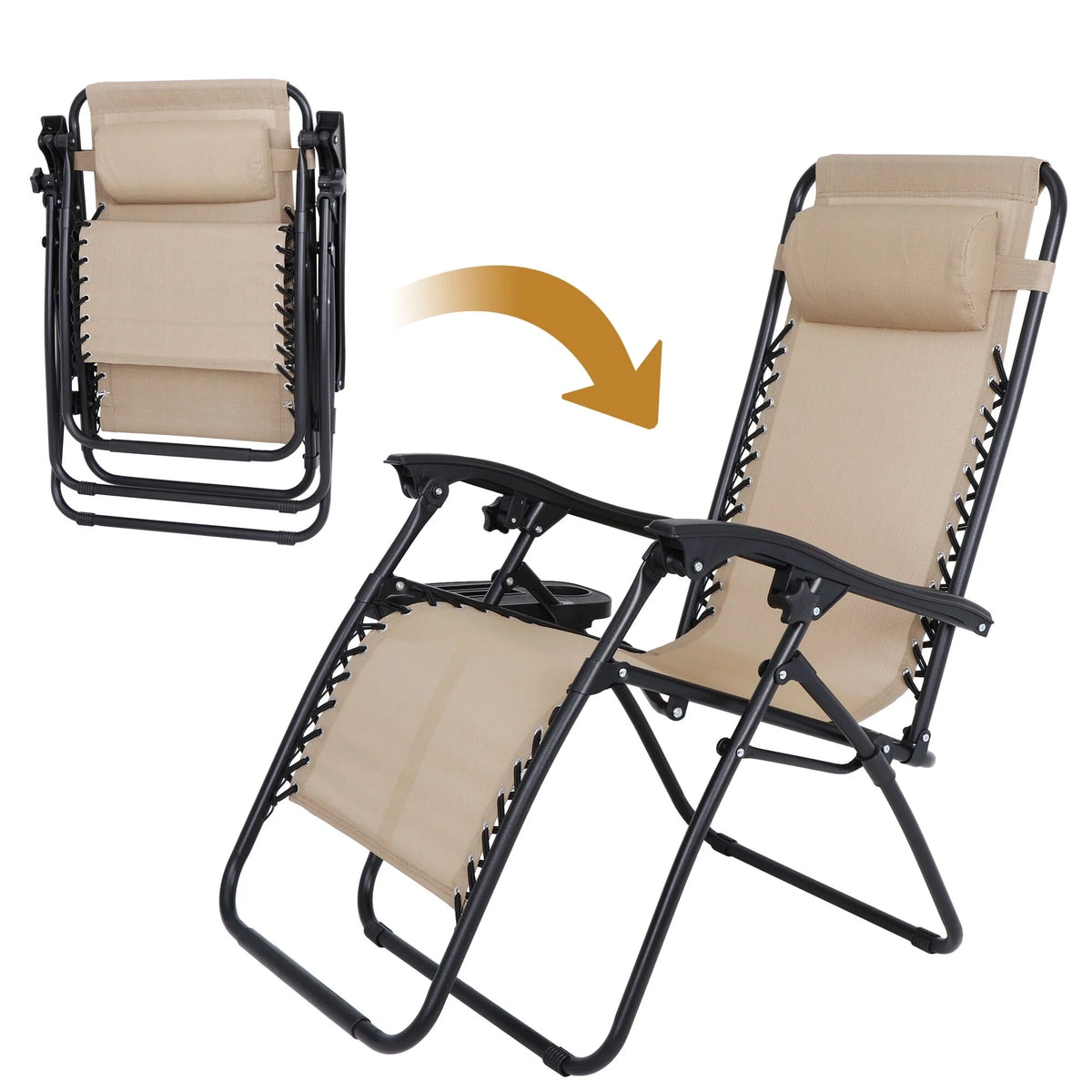 HomGarden Steel Zero-Gravity Chair 2 Pack - Beige