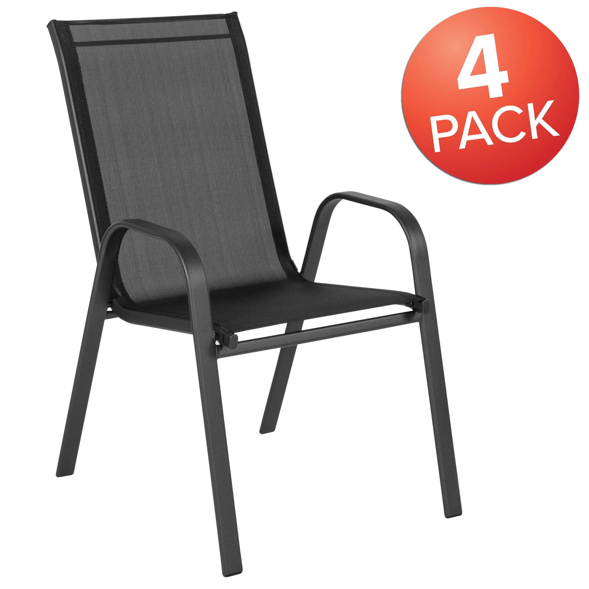 Emma + Oliver Outdoor Stack Chairs, Gray, 4 Pack, 21.25in W x 29in D x 36in H