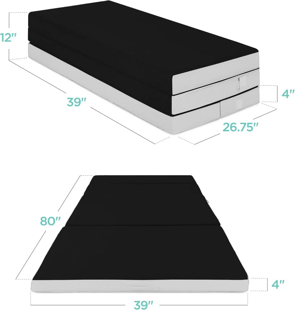 Best Choice Products Queen-Size 4in Tri-Fold Foam Mattress With Carry Case - Grey