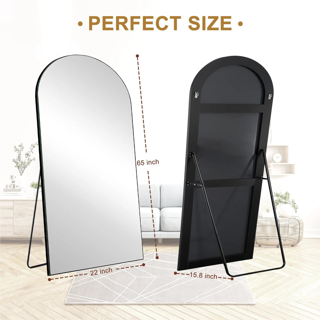 Arched Full-Length Wood Floor Mirror, Black Or Gold, 65x22/71x24/71x28/71x32