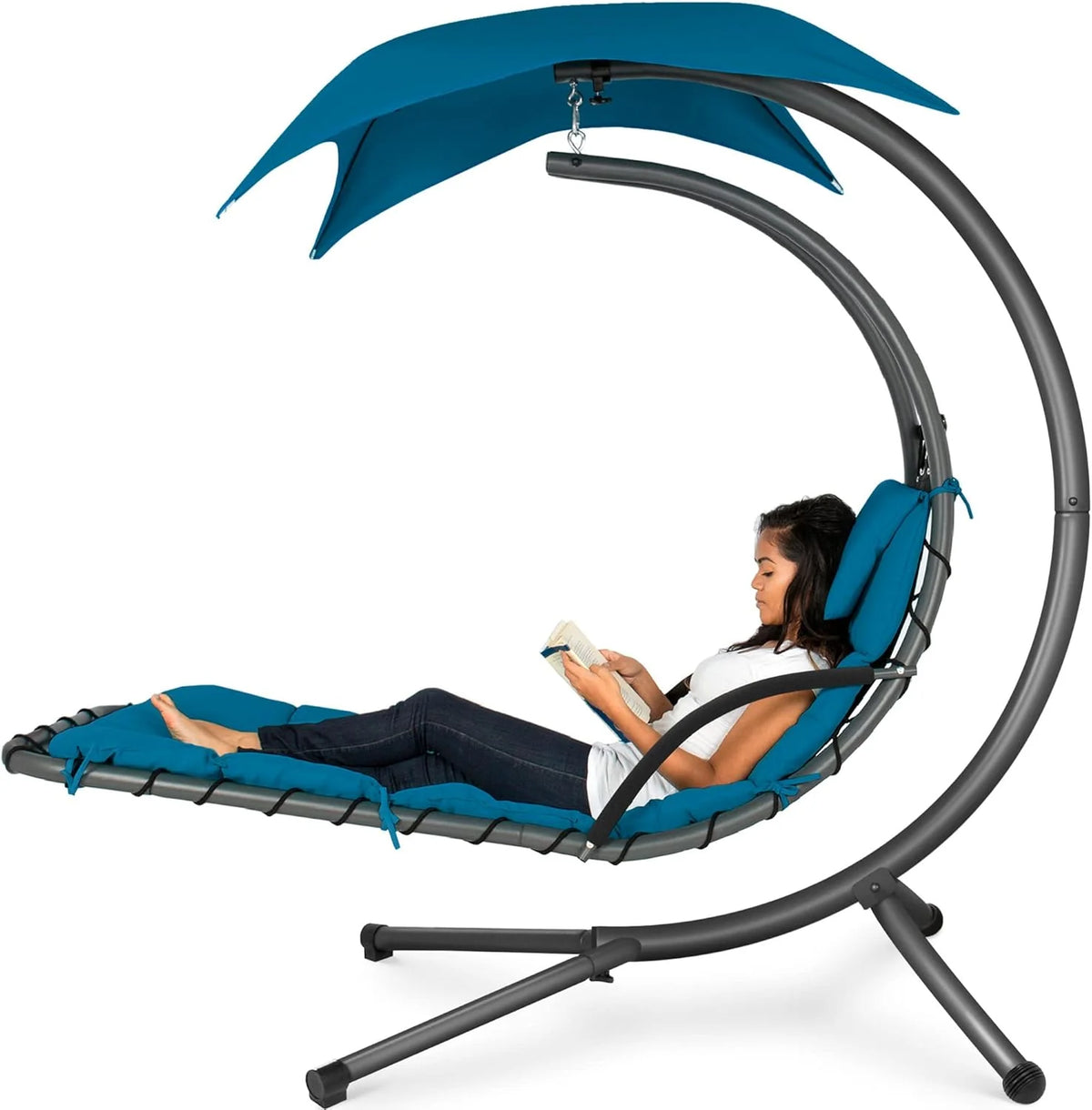 Best Choice Products Outdoor Hanging Steel Chaise Lounge Chair With Canopy, Charcoal Gray - SKY5871