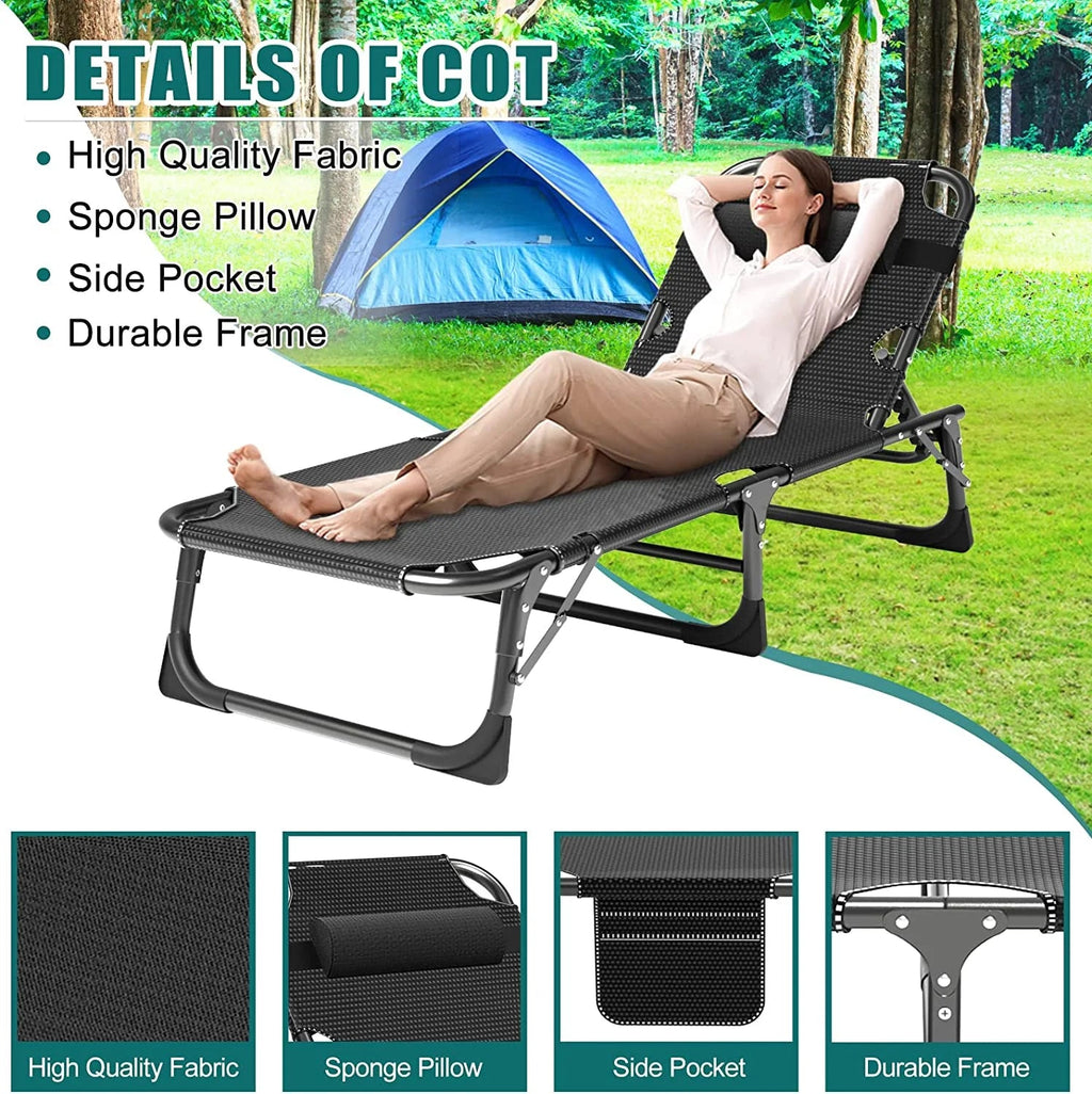 Slsy 5-Position Adjustable Folding Lounge Chair And Cot - 75.2" x 25.6" x 11.8"