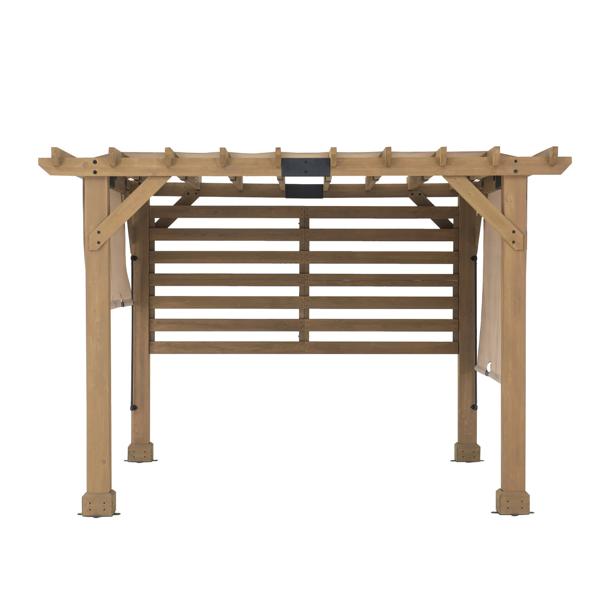 Sunjoy Cedar Wood Hot Tub Pergola 10 x 11 ft With Adjustable Canopy And Privacy Screen