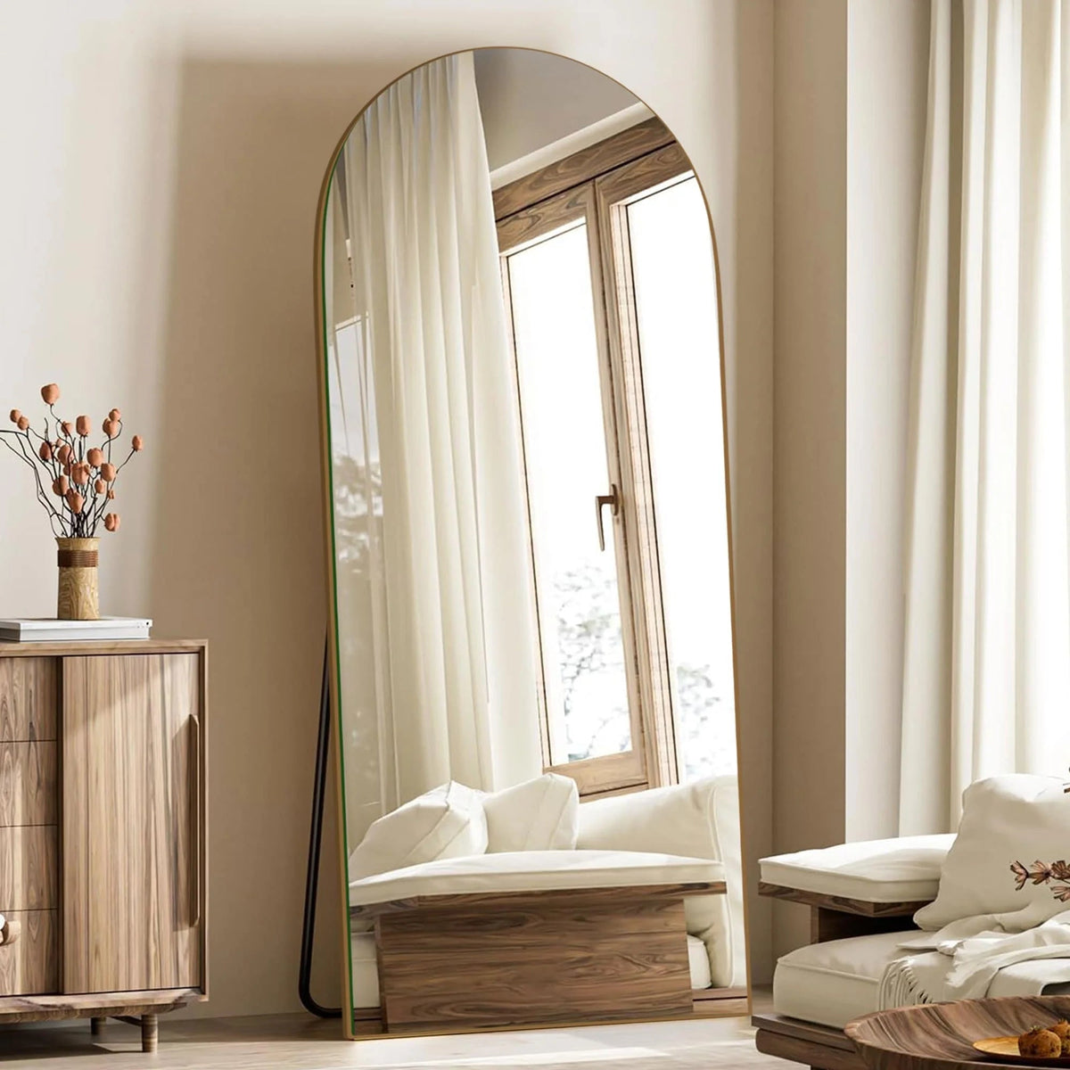 Arched Full-Length Wood Floor Mirror, Black Or Gold, 65x22/71x24/71x28/71x32
