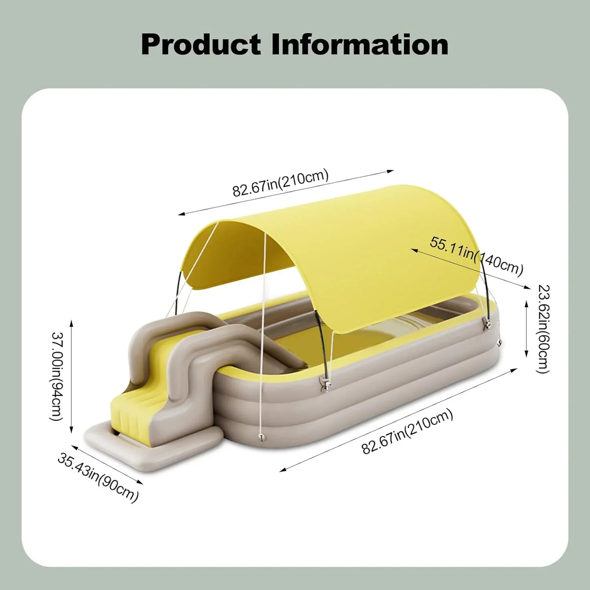 Ergocar Inflatable Swimming Pool With Water Slide And Awning - 2.1 Meters, Three Layers