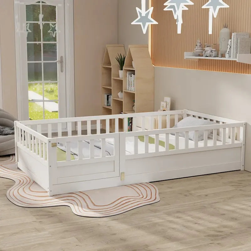 Montessori Children's Floor Bed With Support Slat, Twin / Full, Pine And Plywood