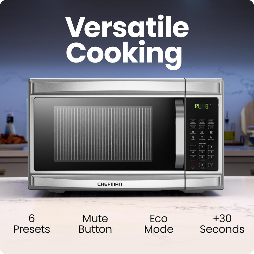 Chefman Countertop Microwave Oven, 1.3 Cu. Ft., Stainless Steel, 1000 Watts - RJ55-SS-13