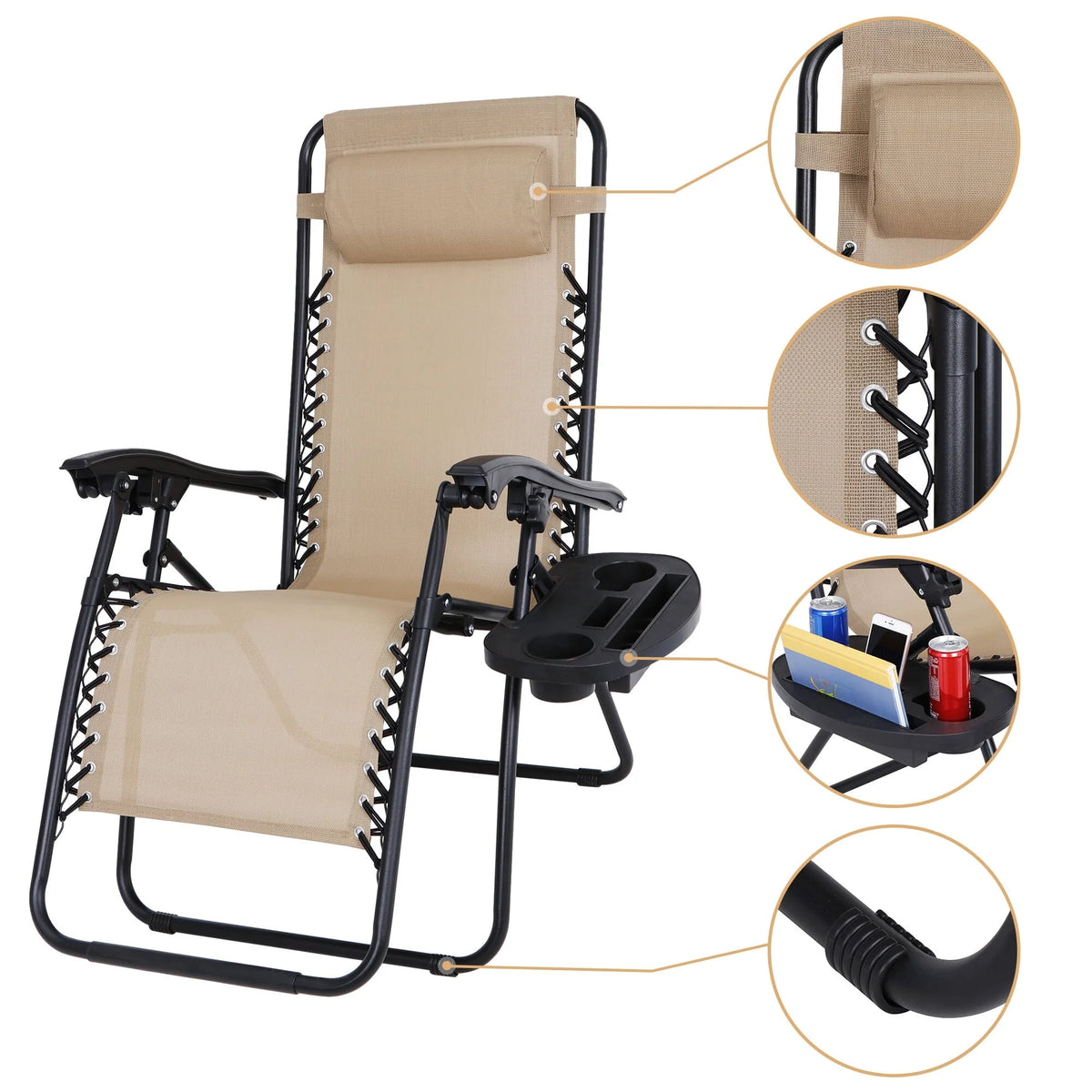 HomGarden Steel Zero-Gravity Chair 2 Pack - Beige