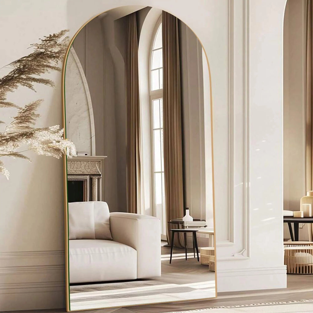 Arched Full-Length Wood Floor Mirror, Black Or Gold, 65x22/71x24/71x28/71x32