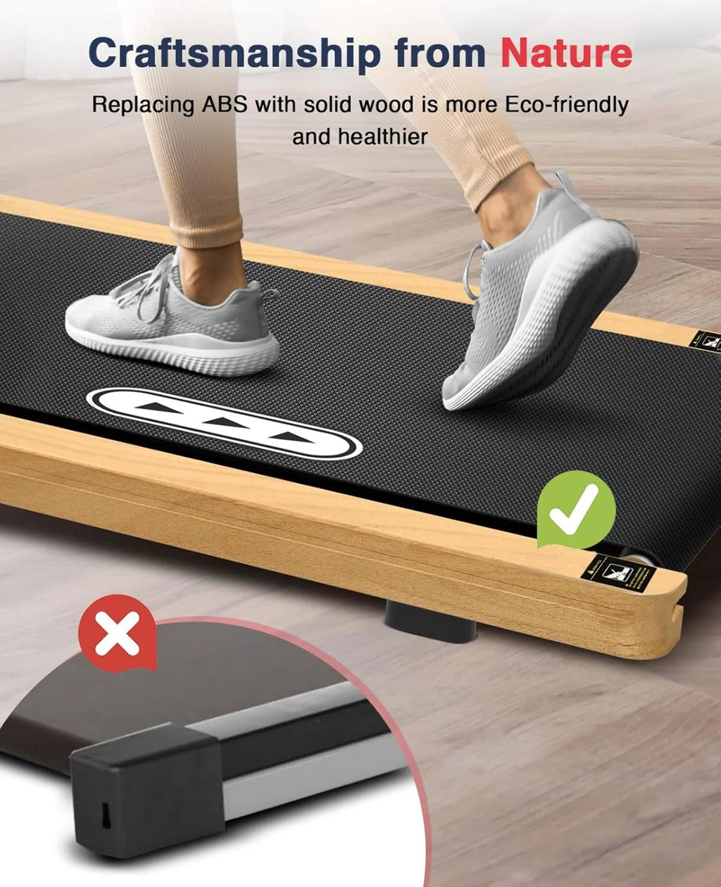 Ecotronic Indoor Electric Walking Pad With Natural Wood Finish, 2.25HP Motor, LED Display, Remote Control And Incline