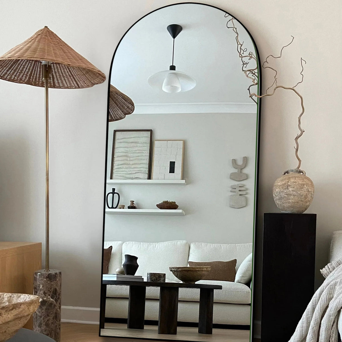 Arched Full-Length Wood Floor Mirror, Black Or Gold, 65x22/71x24/71x28/71x32