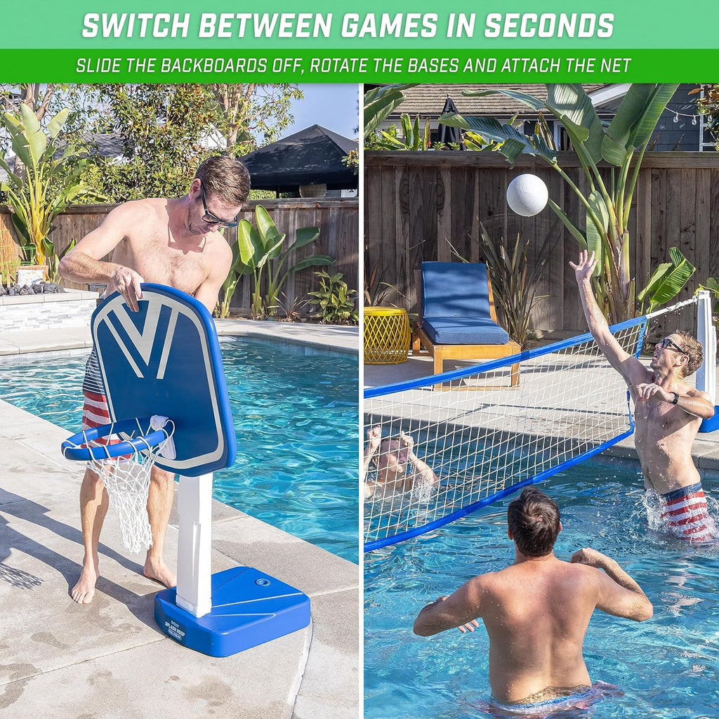 GoSports Splash Hoop 2-in-1 Pool Basketball & Volleyball Game Set - BB-SP-PRO-FULLCOURT