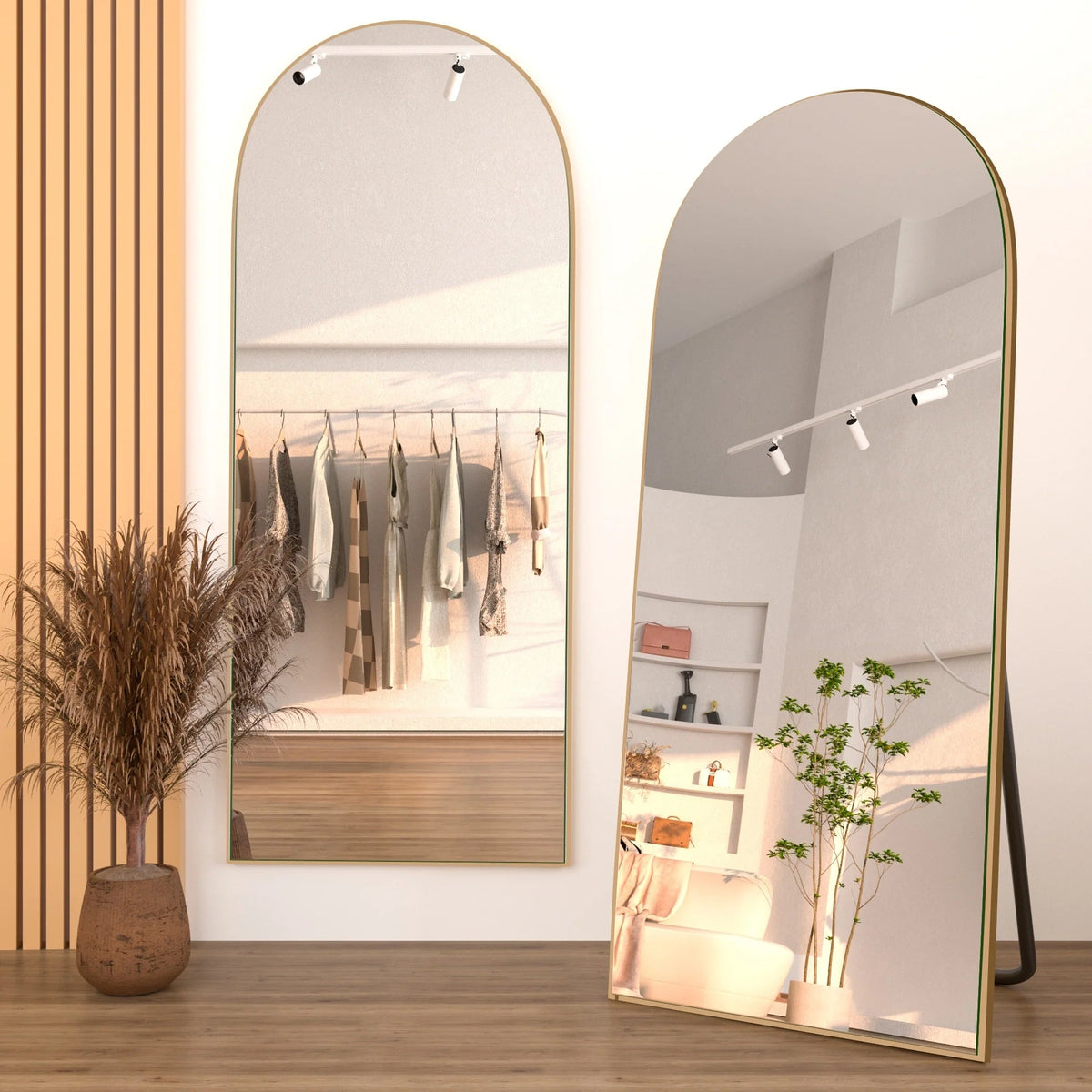 Arched Full-Length Wood Floor Mirror, Black Or Gold, 65x22/71x24/71x28/71x32