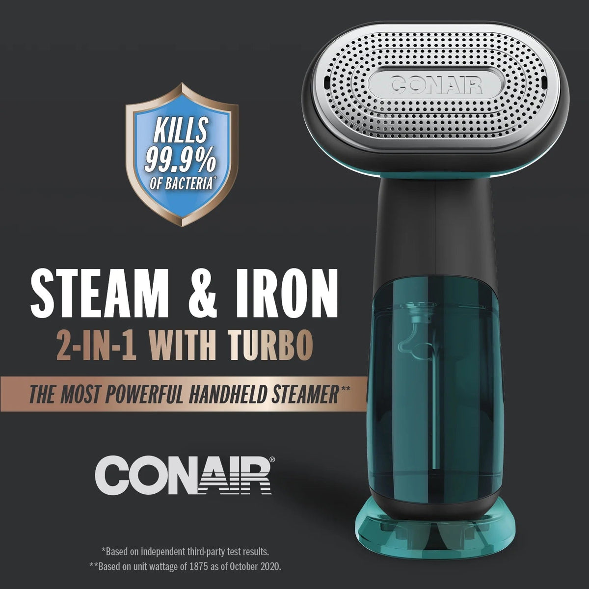 Conair Turbo ExtremeSteam 1875 Watt 2-in-1 Handheld Fabric Steamer and Iron, Black/Green - GS107