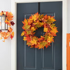 Thanksgiving LED Lighted Fall Maple Leaf Wreath And Garland, 24 in Wreath / 72 in Garland - 20 Clear Lights