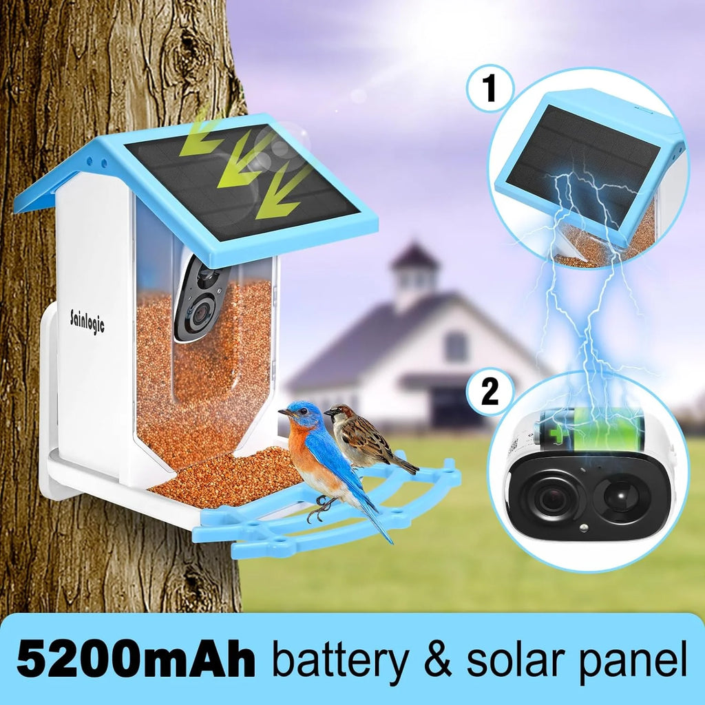 sainlogic Smart Bird Feeder With 1080P Camera, 2.5L Capacity, Light Blue - Smart Bird Feeder With Camera-1