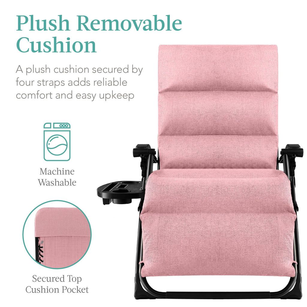 Best Choice Products Oversized Zero Gravity Folding Recliner With Removable Cushion And Side Tray - Fossil Gray
