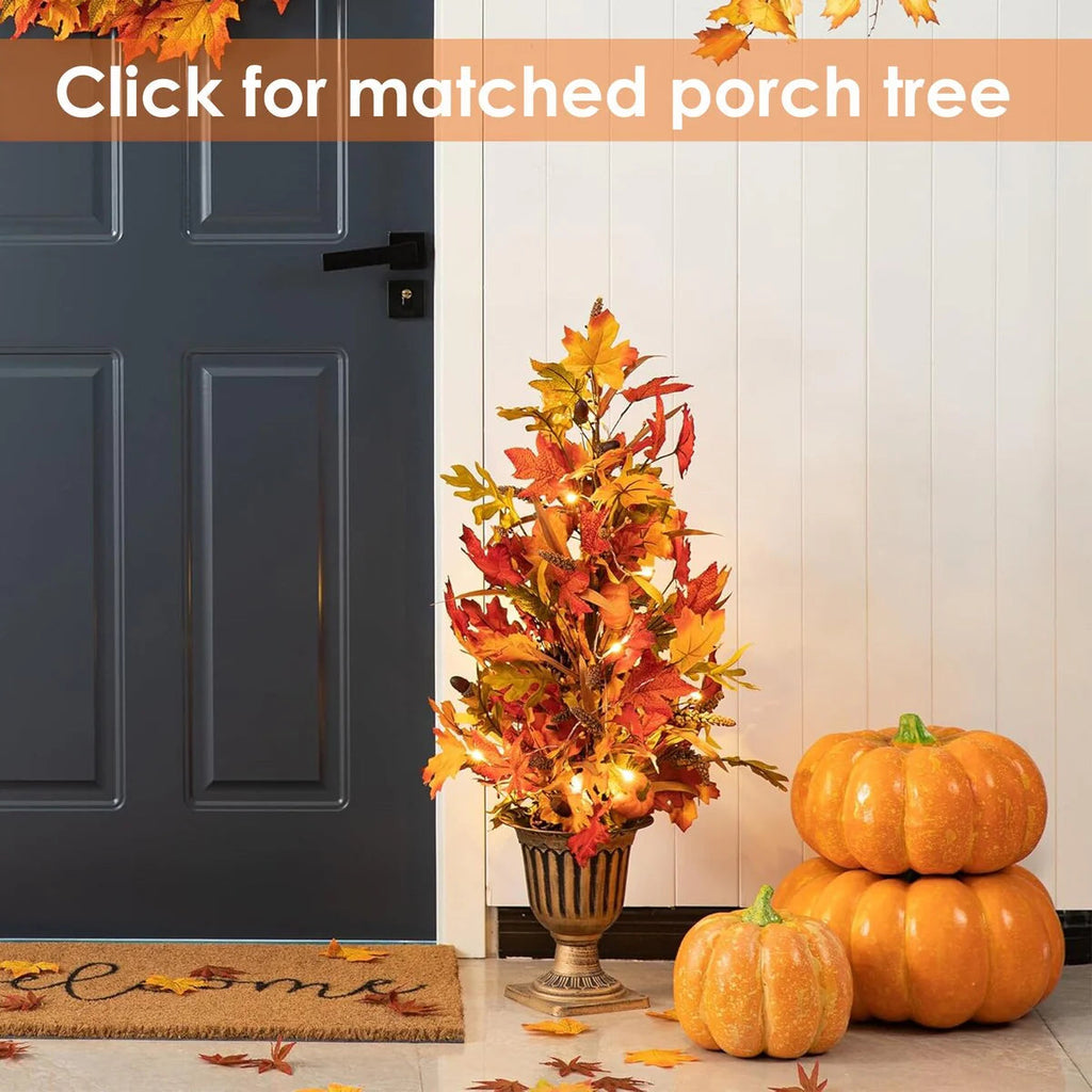 Thanksgiving LED Lighted Fall Maple Leaf Wreath And Garland, 24 in Wreath / 72 in Garland - 20 Clear Lights
