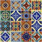 Mexican Talavera Ceramic Tiles 4x4 - 100 Pieces, 10 Designs