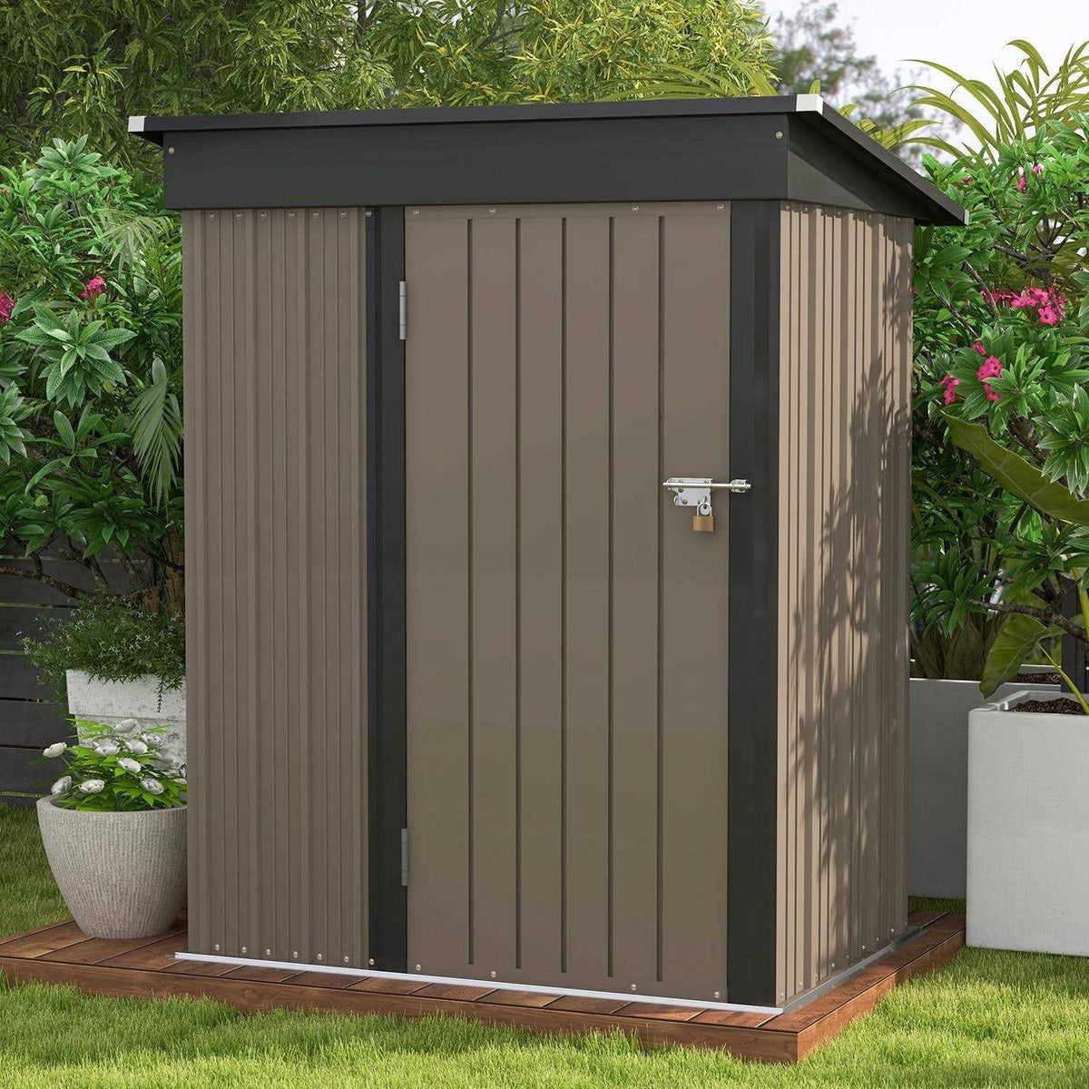 Patiowell Outdoor Storage Shed, 5 x 3 FT, Coffee Brown, 61 x 34.3 x 71.1 Inches