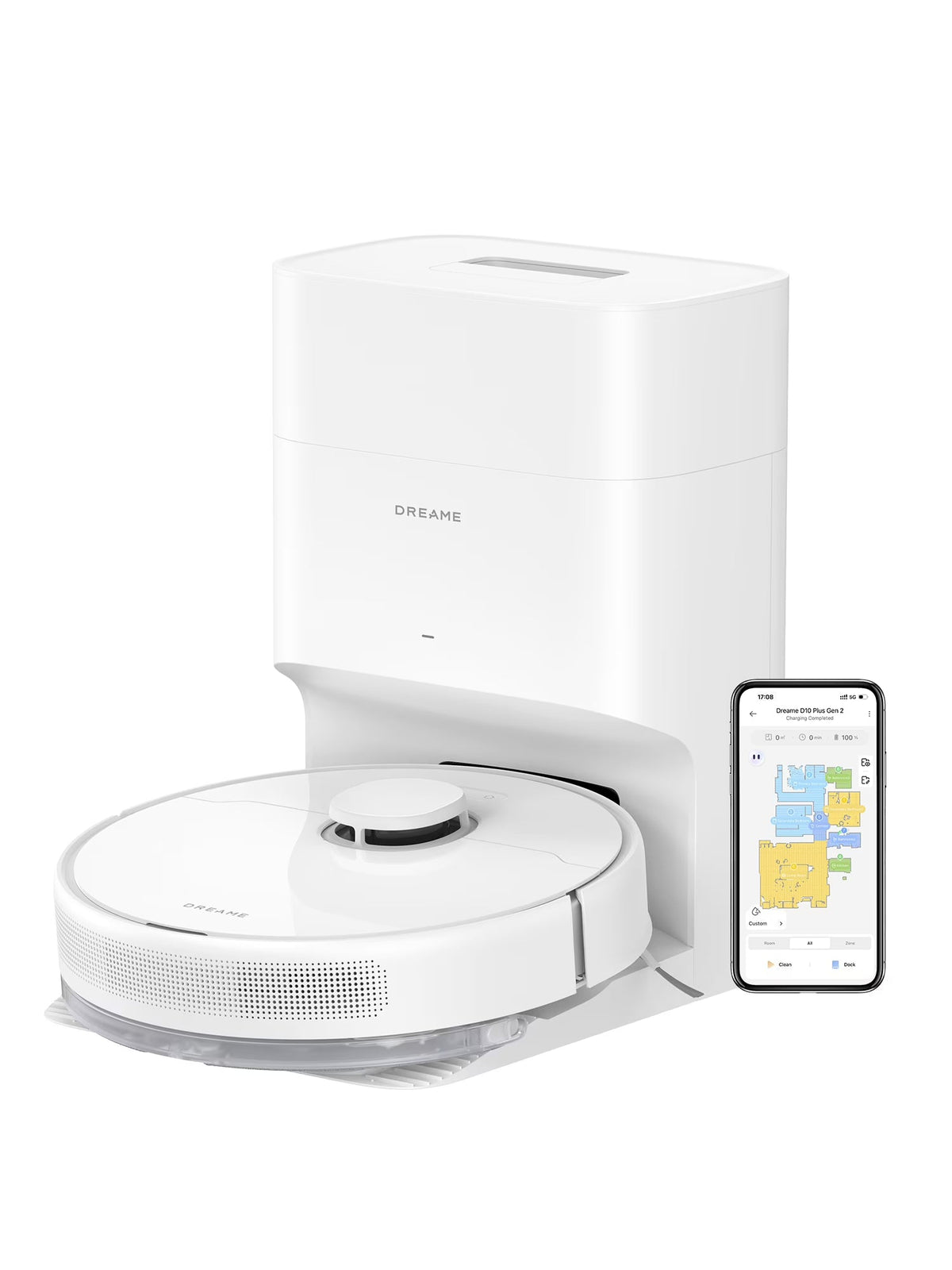 Dreame Robot Vacuum And Mop With Self-Emptying Base, 6000 Pa, White - C20 Plus