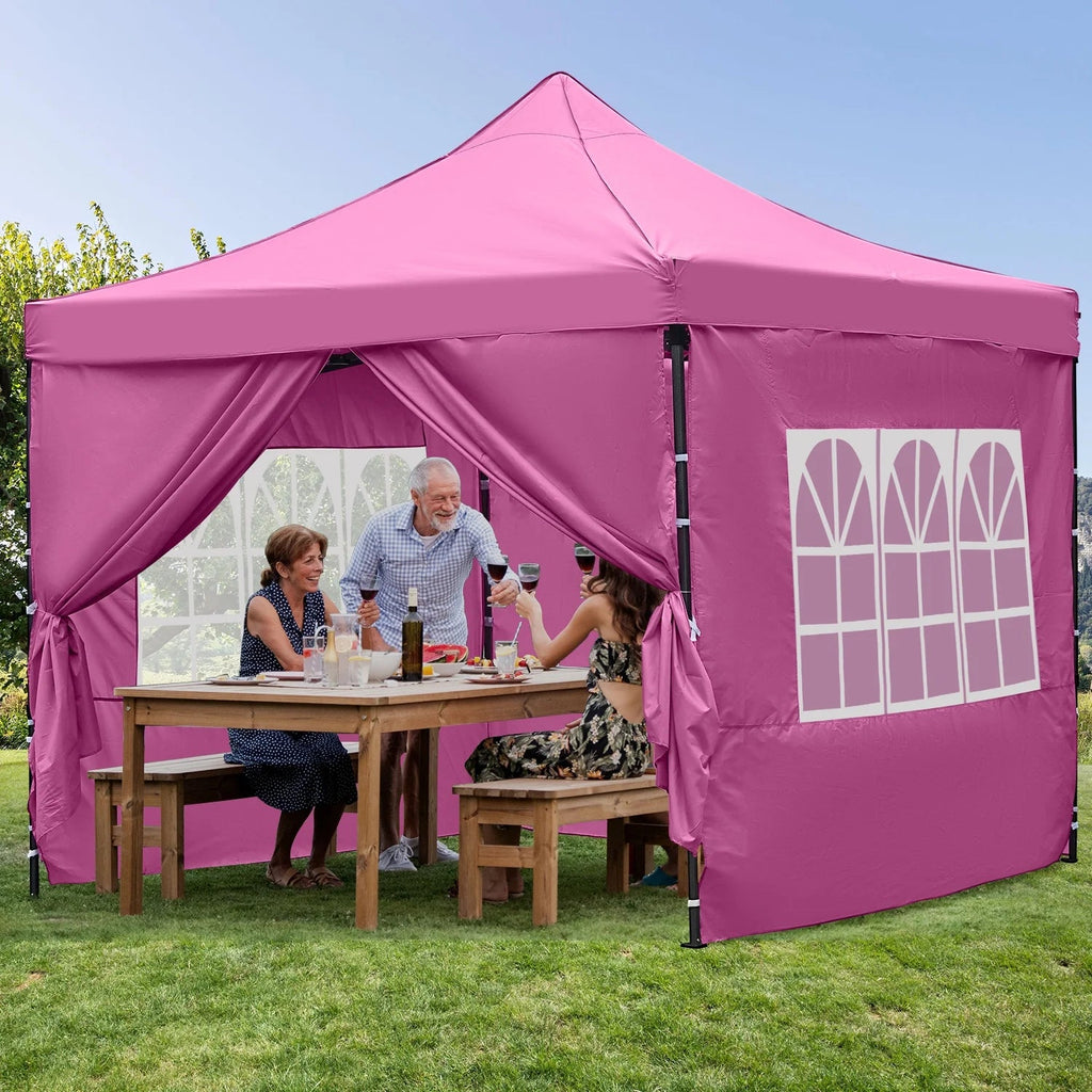 Ainfox Pop-Up Canopy Tent With 4 Sidewalls, 10 x 10 Ft, Pink
