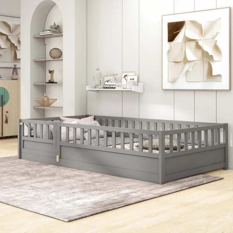 Montessori Children's Floor Bed With Support Slat, Twin / Full, Pine And Plywood