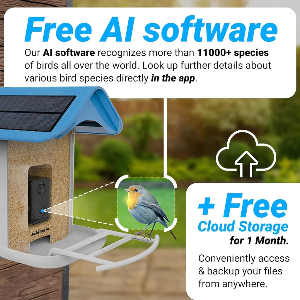 sainlogic Smart Bird Feeder With 1080P Camera, 2.5L Capacity, Light Blue - Smart Bird Feeder With Camera-1