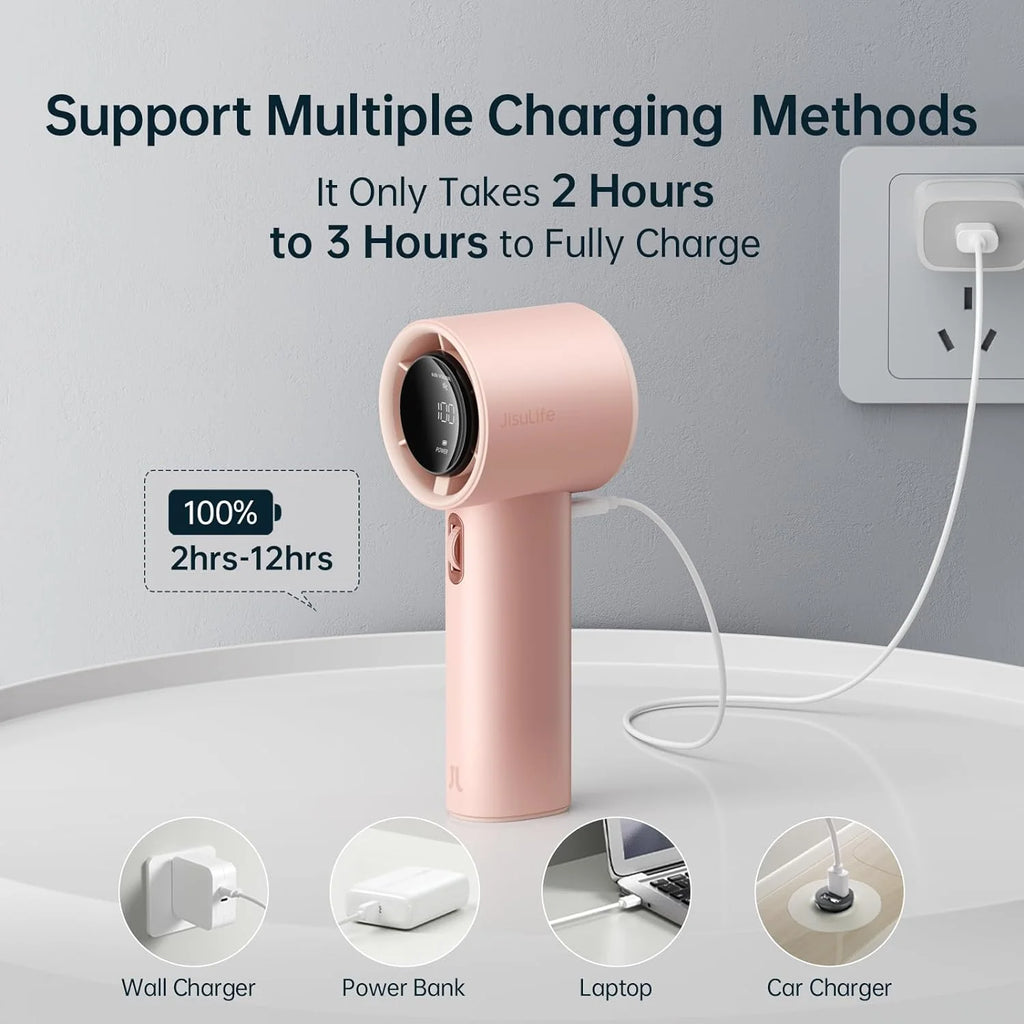JISULIFE Handheld Turbo Fan, 5000mAh Rechargeable, 1-100 Speeds, Digital Display - Pro1S