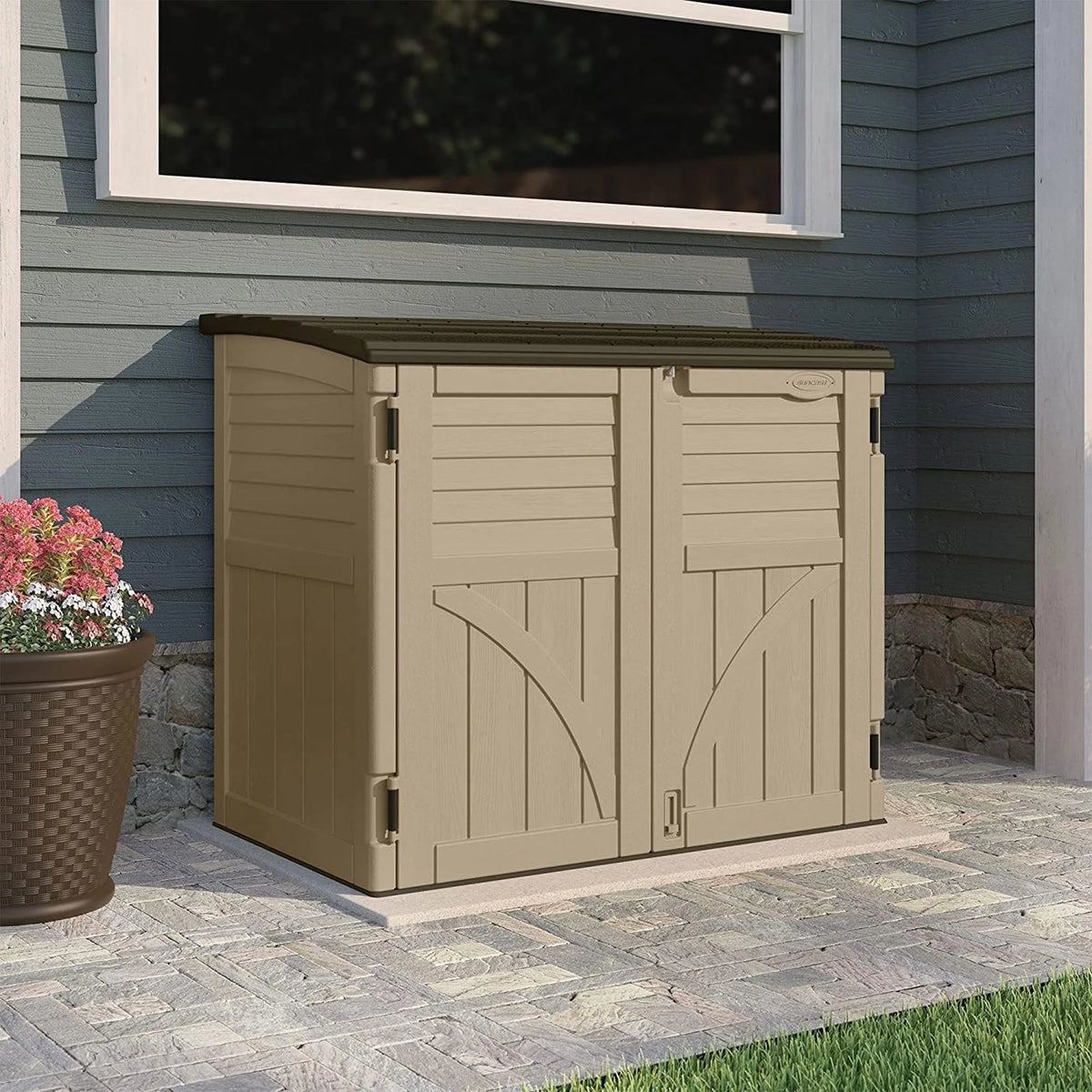 Suncast All-Weather Resin Horizontal Outdoor Storage Shed, 34 Cu. Ft., Taupe