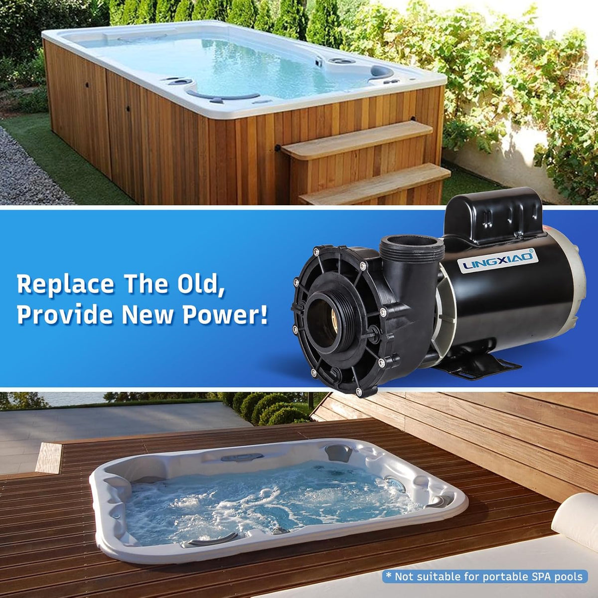 LINGXIAO Spa Pump 4 HP 2 Speed 220-240V 2 in Port 56 Frame - 56WUA400-II