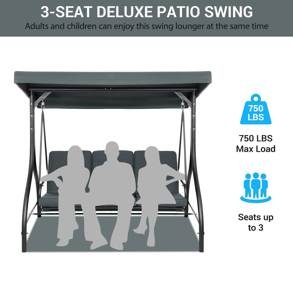 Arlopu 3-Person Outdoor Convertible Porch Swing Glider With Canopy