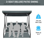 Arlopu 3-Person Outdoor Convertible Porch Swing Glider With Canopy